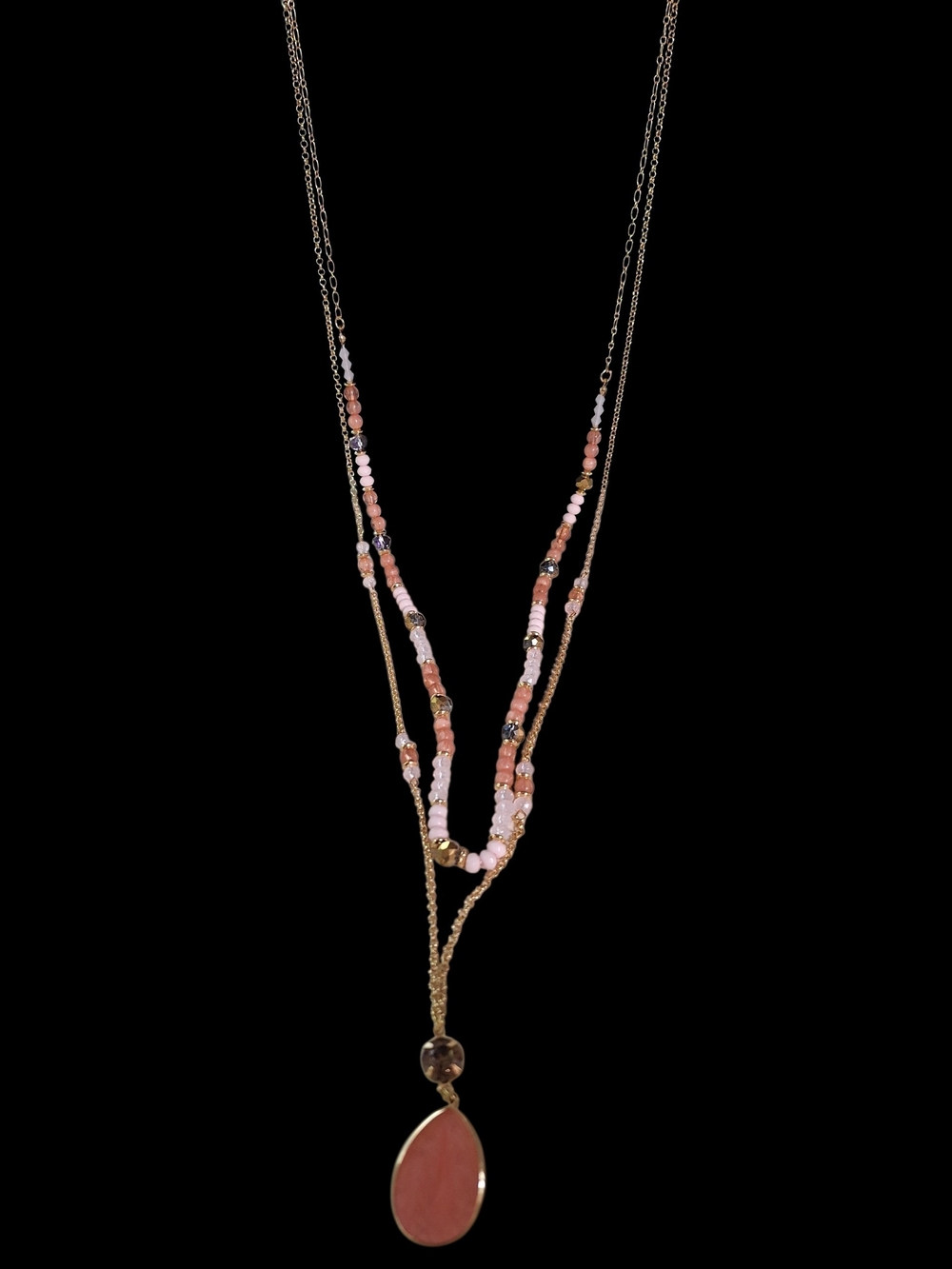 Ashely Cooper Gold Multi-Strand Pink Beaded Pendant Necklace
